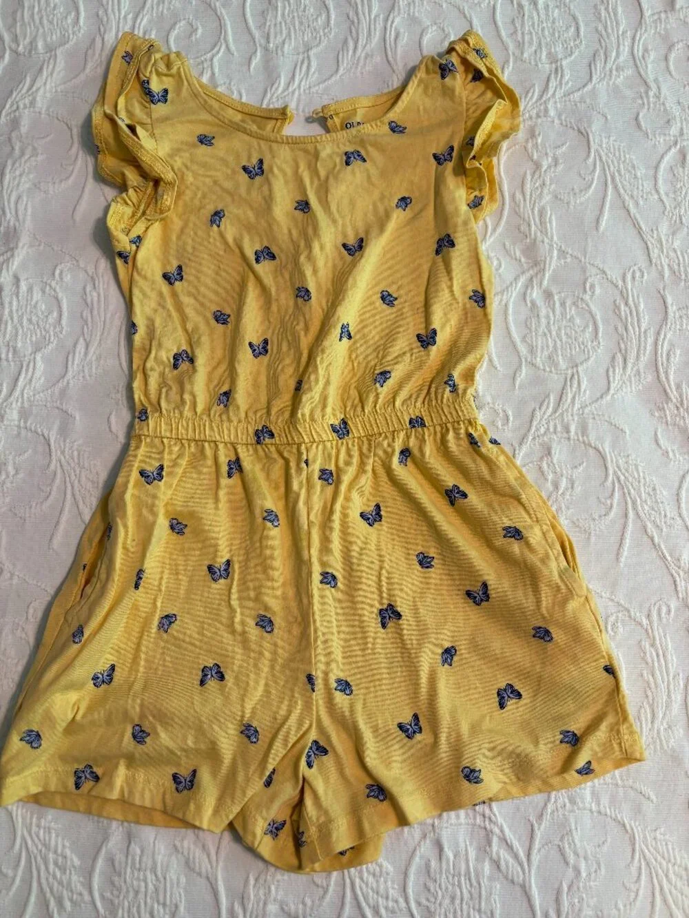 Old Navy Girls Romper, Size S (6-7), Yellow with butterflies
